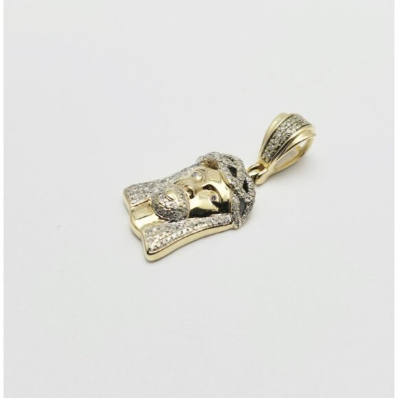 Unique 10K Karat Solid Yellow Gold Religious Jesus Head Diamond Charm Pendant - Picture 6 of 12
